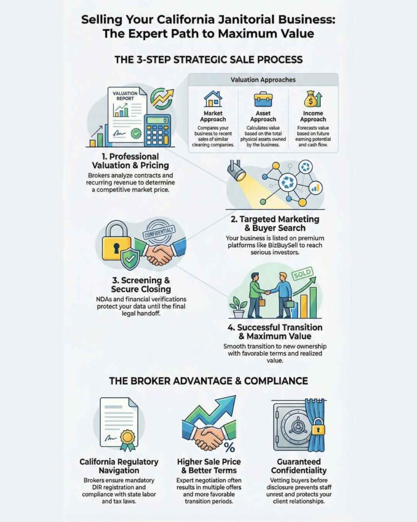 Infographics: Selling your Janitorial business in California with the right business broker.
