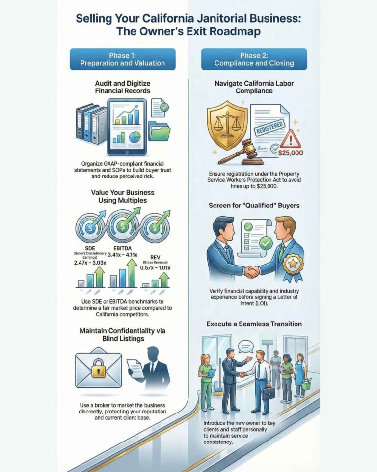 Infographics: The exit roadmap of selling a janitorial business in California