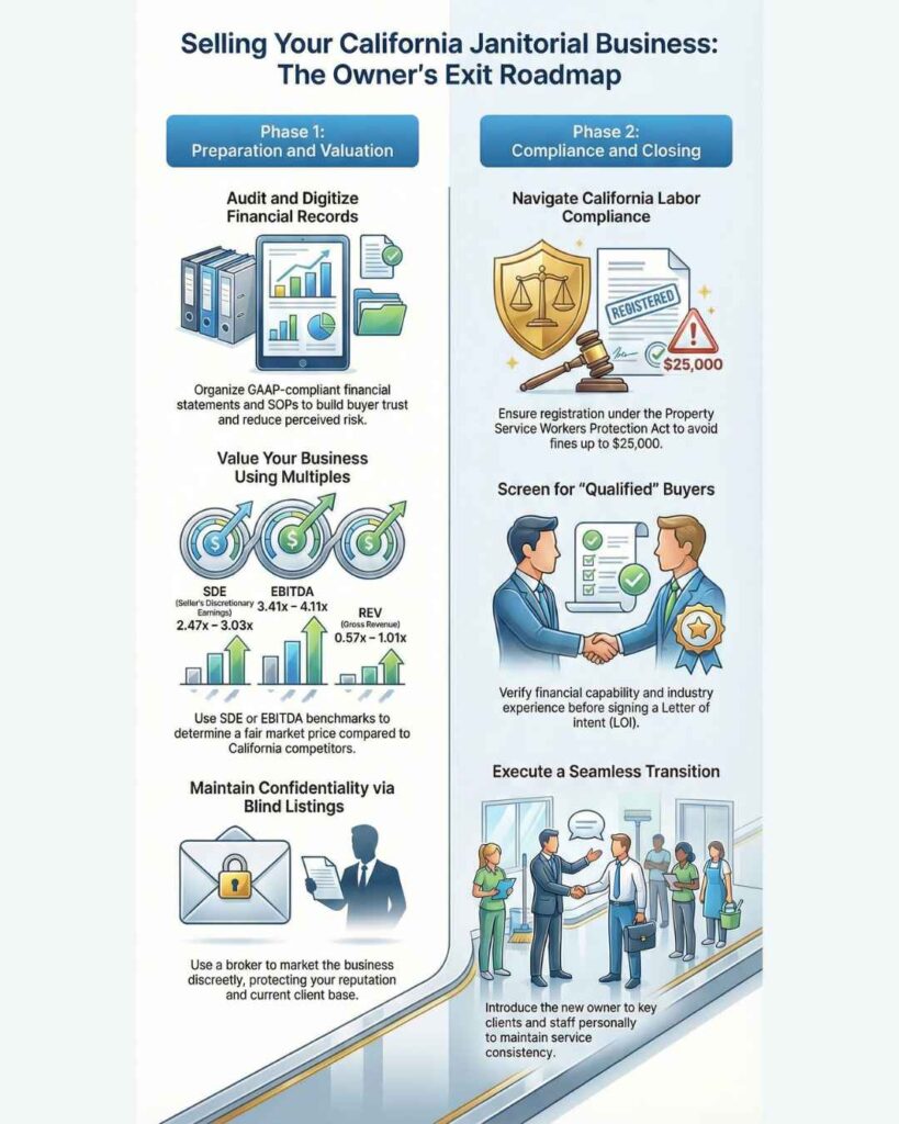 Infographics: The exit roadmap of selling a janitorial business in California