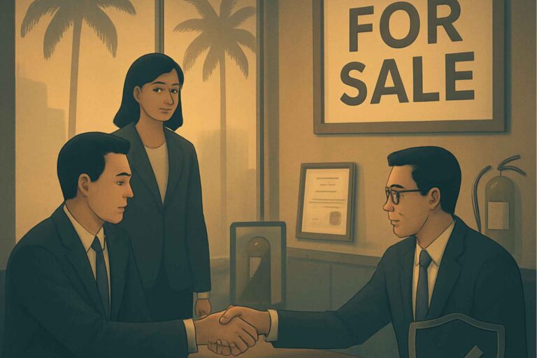 A digital art image resembles the theme of Negotiating the Sale of a Fire & Life Safety Business in California